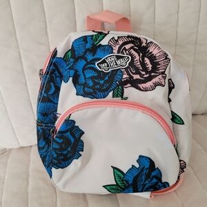 Vans White Backpack with Blue and Pink Floral Design